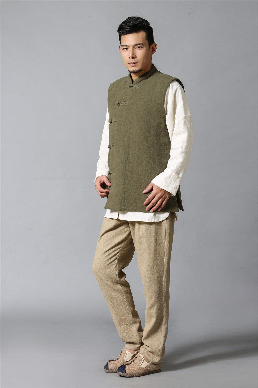 Ethnic Style Men's Thickened Cotton and Linen Waistcoat
