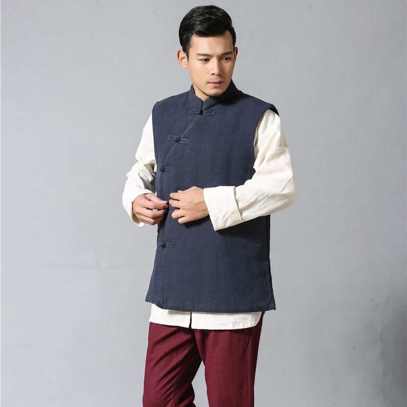 Ethnic Style Men's Thickened Cotton and Linen Waistcoat