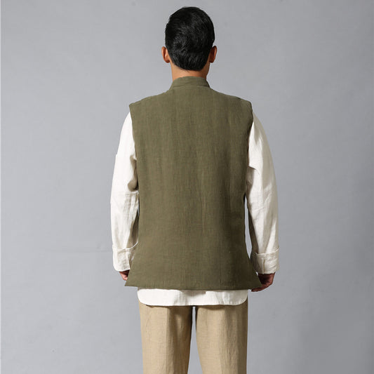 Ethnic Style Men's Thickened Cotton and Linen Waistcoat