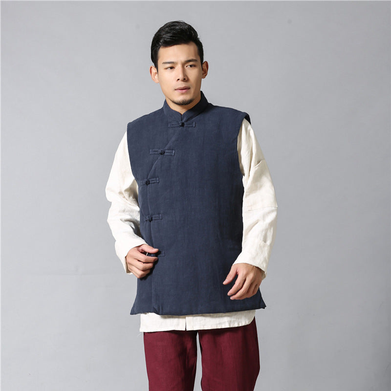 Ethnic Style Men's Thickened Cotton and Linen Waistcoat