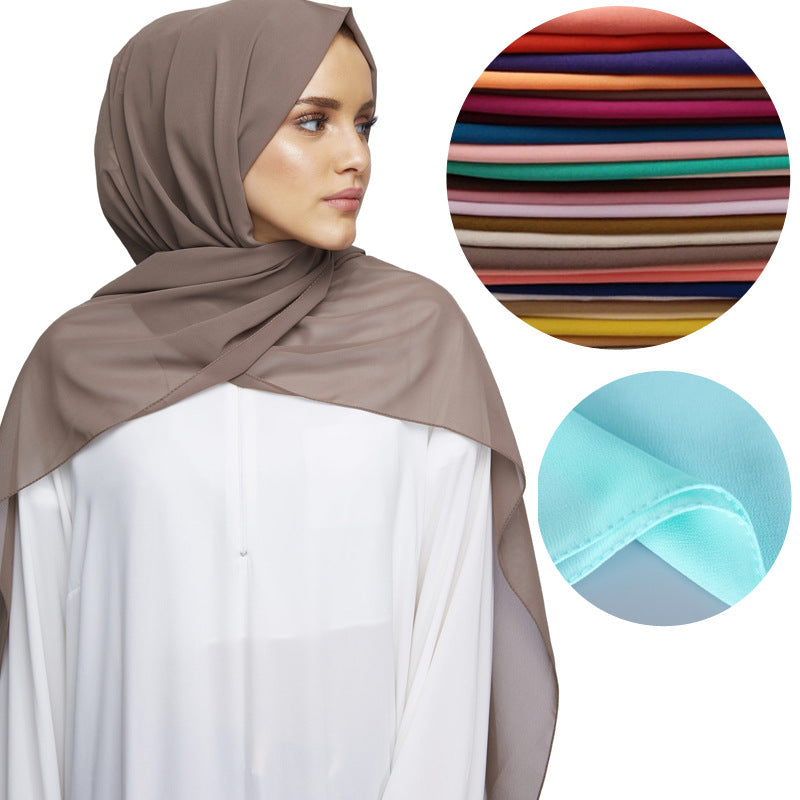 High Quality Monochromatic Ethnic Pearl Chiffon Bubble Scarf Headscarf