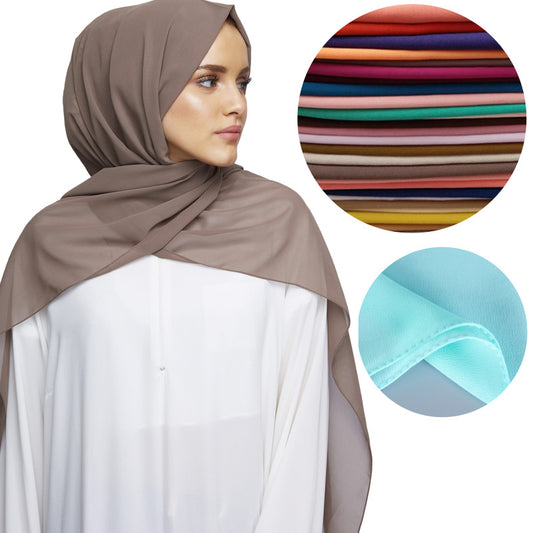 High Quality Monochromatic Ethnic Pearl Chiffon Bubble Scarf Headscarf
