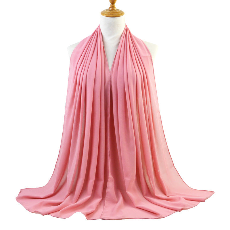 High Quality Monochromatic Ethnic Pearl Chiffon Bubble Scarf Headscarf