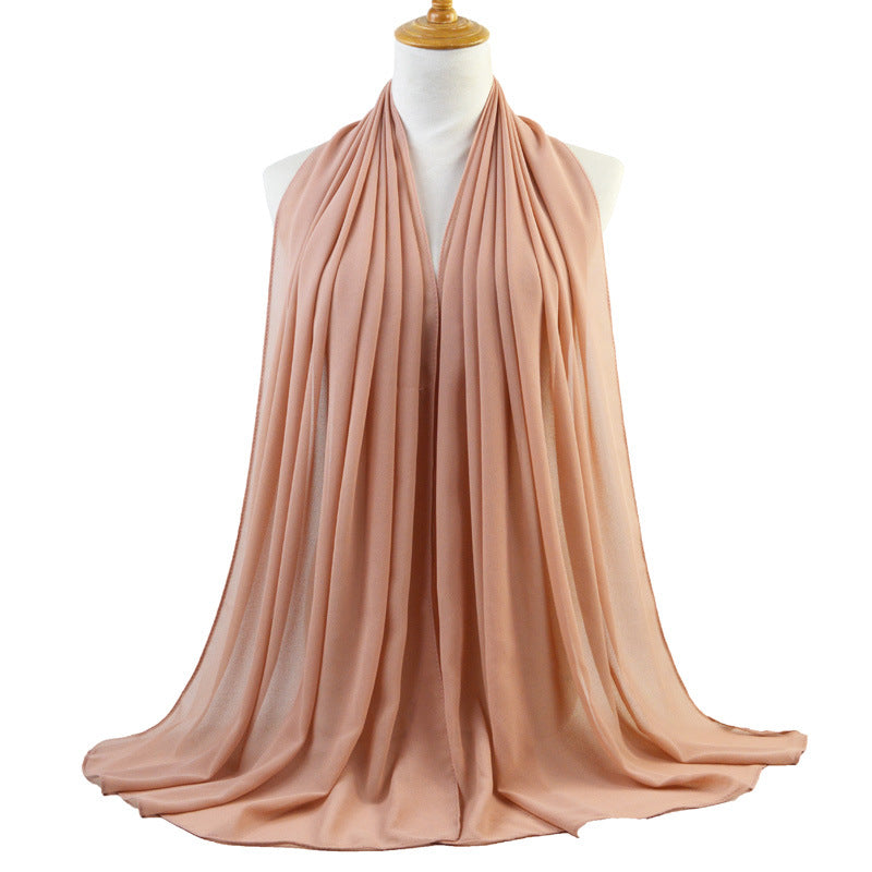 High Quality Monochromatic Ethnic Pearl Chiffon Bubble Scarf Headscarf