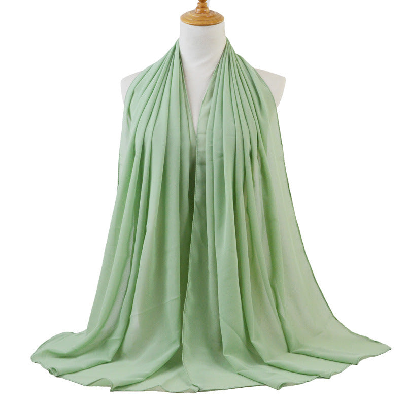 High Quality Monochromatic Ethnic Pearl Chiffon Bubble Scarf Headscarf