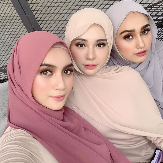 High Quality Monochromatic Ethnic Pearl Chiffon Bubble Scarf Headscarf