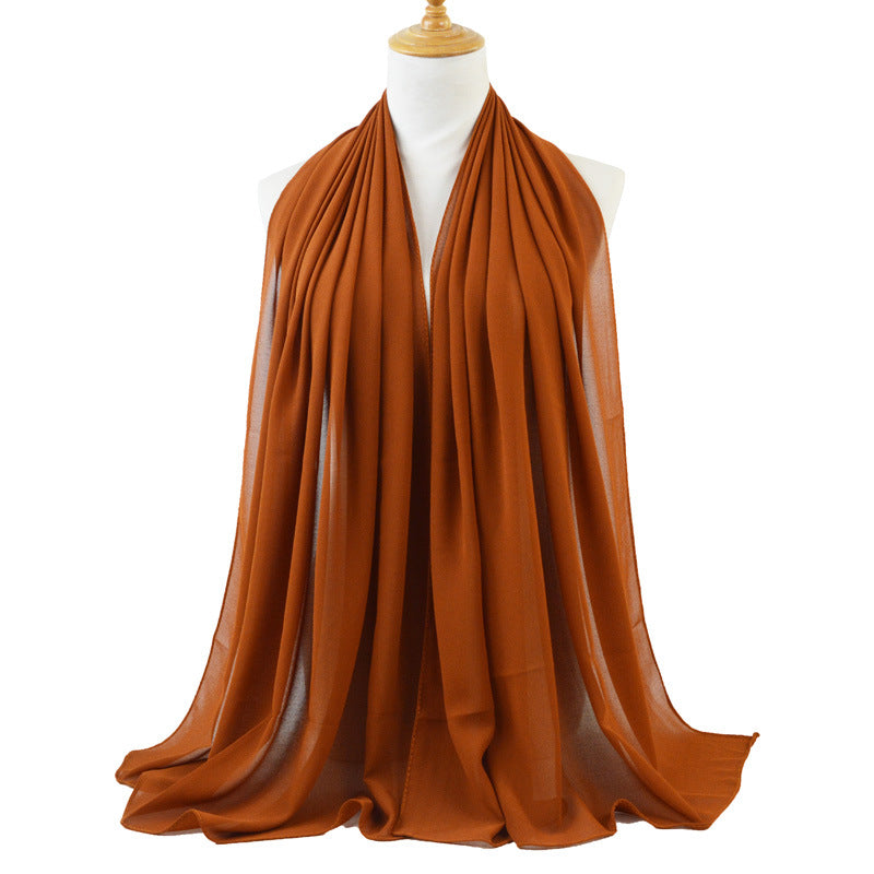 High Quality Monochromatic Ethnic Pearl Chiffon Bubble Scarf Headscarf