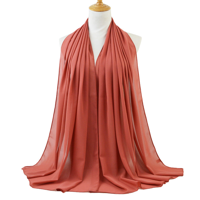 High Quality Monochromatic Ethnic Pearl Chiffon Bubble Scarf Headscarf