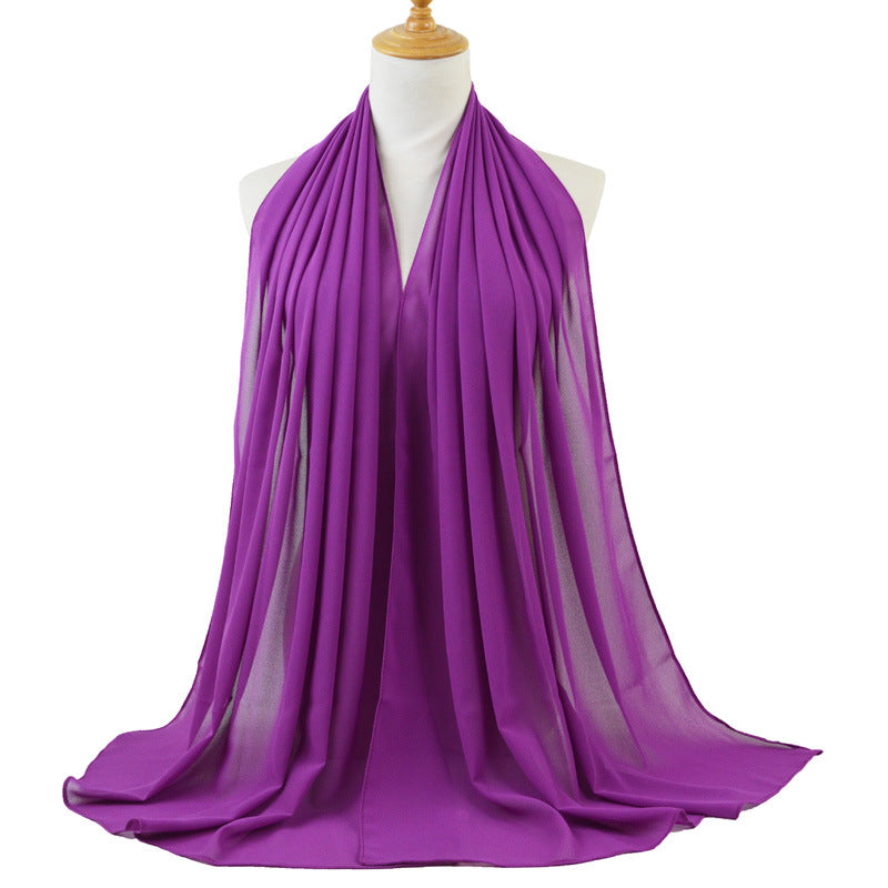 High Quality Monochromatic Ethnic Pearl Chiffon Bubble Scarf Headscarf