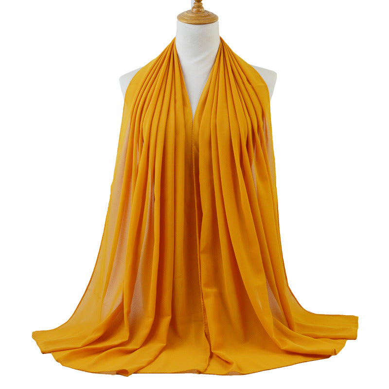 High Quality Monochromatic Ethnic Pearl Chiffon Bubble Scarf Headscarf
