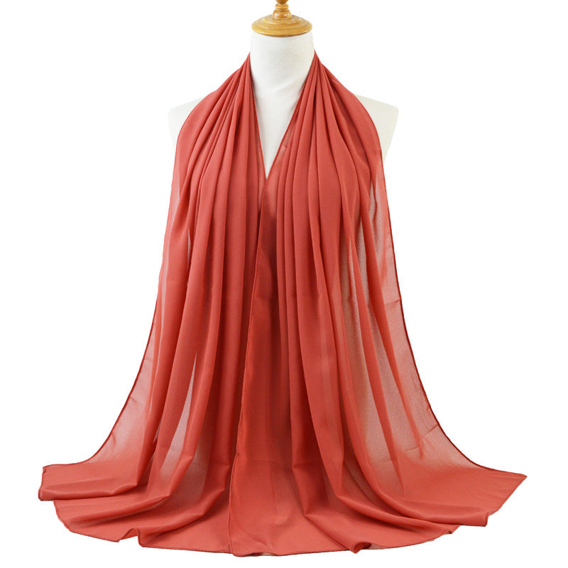 High Quality Monochromatic Ethnic Pearl Chiffon Bubble Scarf Headscarf