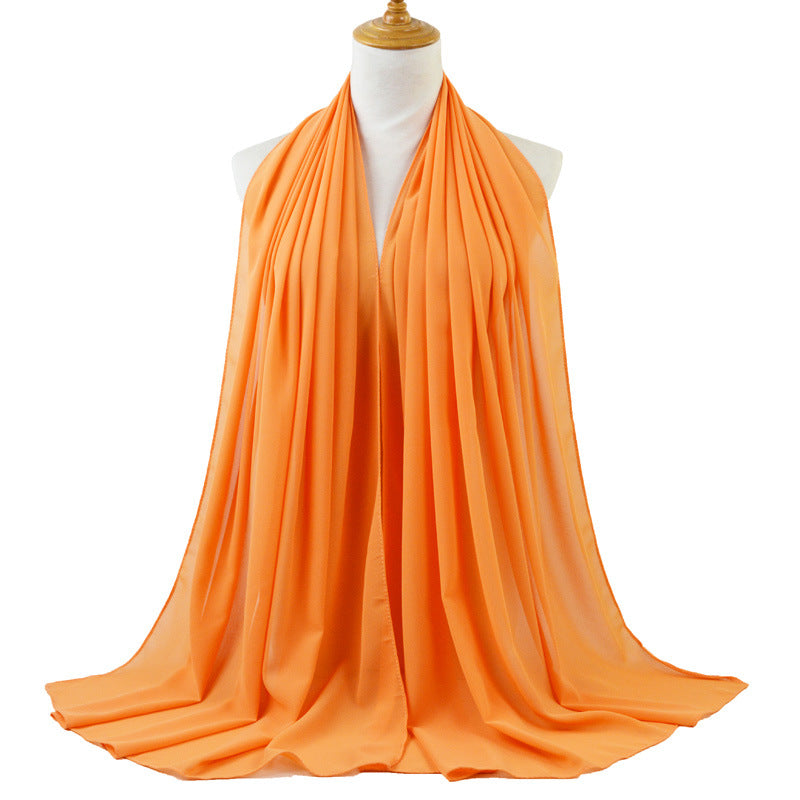 High Quality Monochromatic Ethnic Pearl Chiffon Bubble Scarf Headscarf