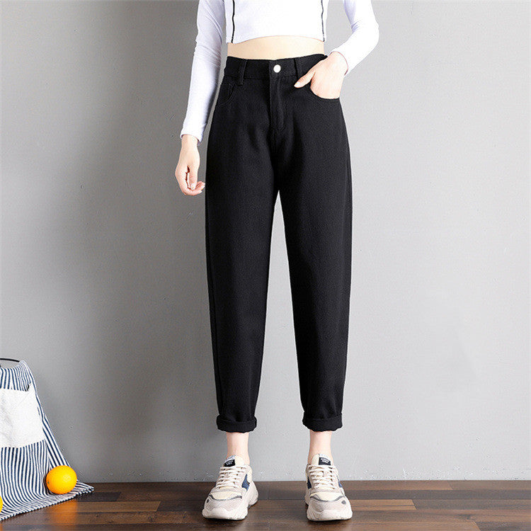Spring Korean Style Loose Tight Waist Straight Leg Harem Pants Women