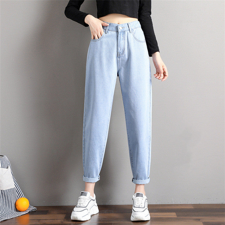 Spring Korean Style Loose Tight Waist Straight Leg Harem Pants Women