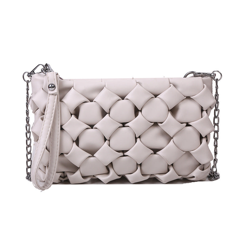Skuldertaske med tekstur, vævet kæde, crossbody, lille firkantet taske