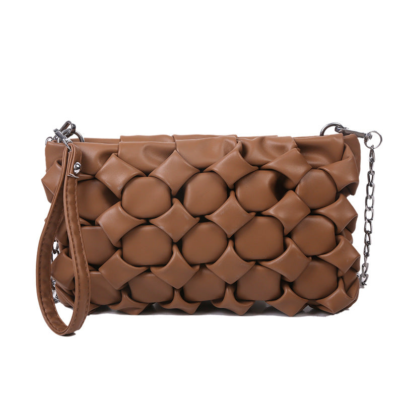 Skuldertaske med tekstur, vævet kæde, crossbody, lille firkantet taske