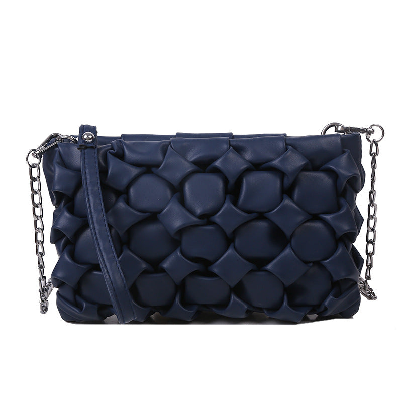 Skuldertaske med tekstur, vævet kæde, crossbody, lille firkantet taske