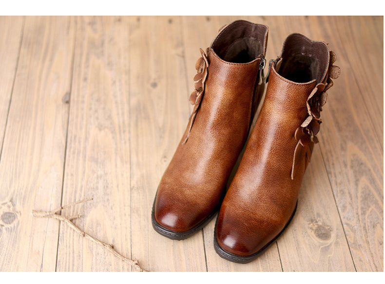 Women's Original Handmade Flower Shining Boots Mid-Heel Short Boots