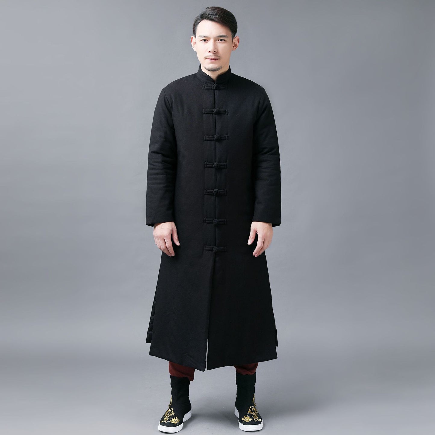 Folk Style Men's Cotton Jacket Solid Color Casual Standing Collar Cotton-padded Jacket