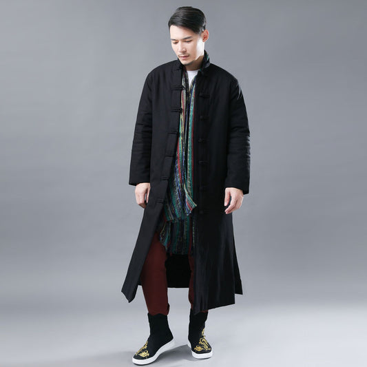 Folk Style Men's Cotton Jacket Solid Color Casual Standing Collar Cotton-padded Jacket