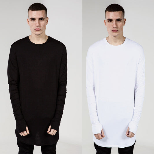 European And American High Street Solid Color Base Shirt With Arc Hem