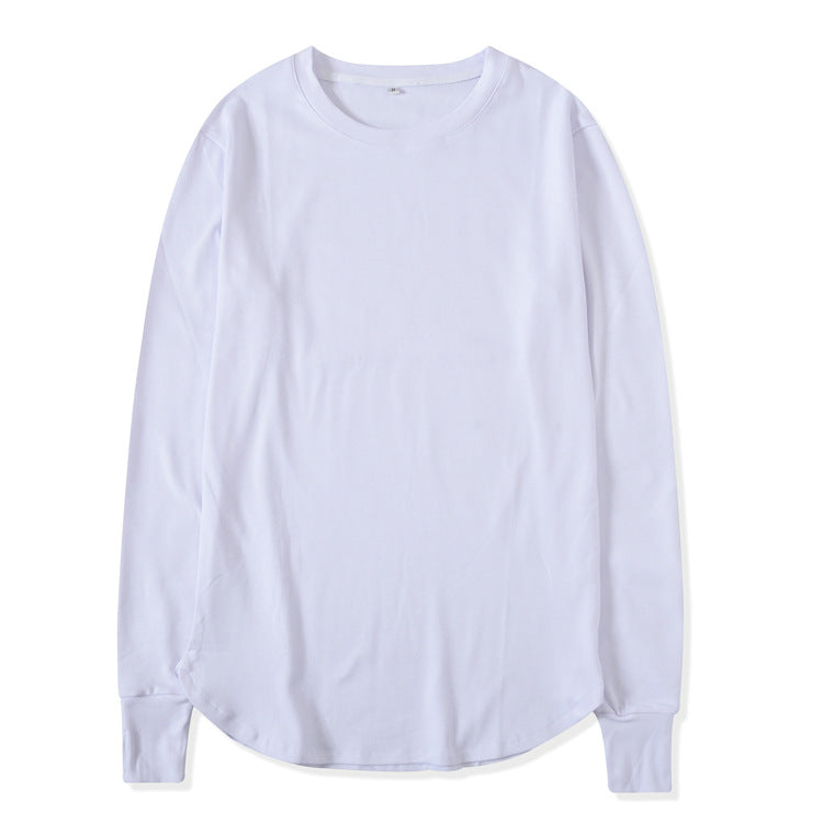 European And American High Street Solid Color Base Shirt With Arc Hem