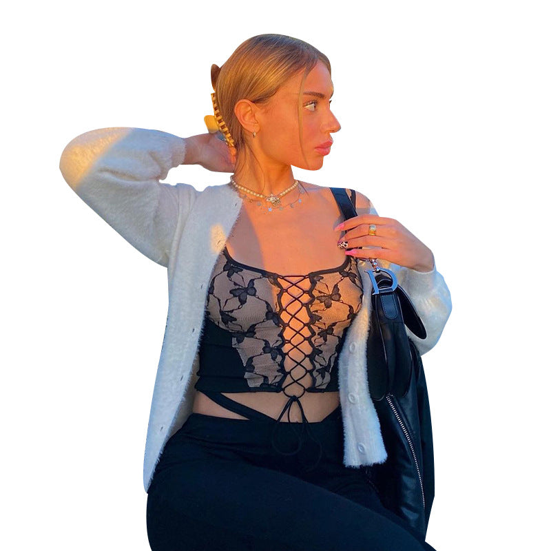 Slim-fit Lille Vest Med Stor Krave Og Sommerfugleprint