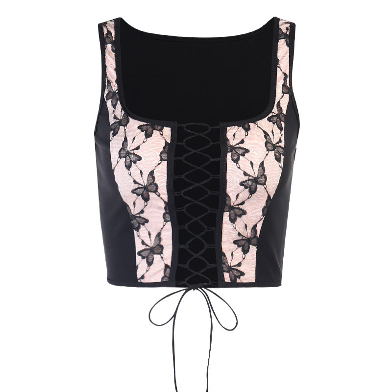 Slim-fit Lille Vest Med Stor Krave Og Sommerfugleprint