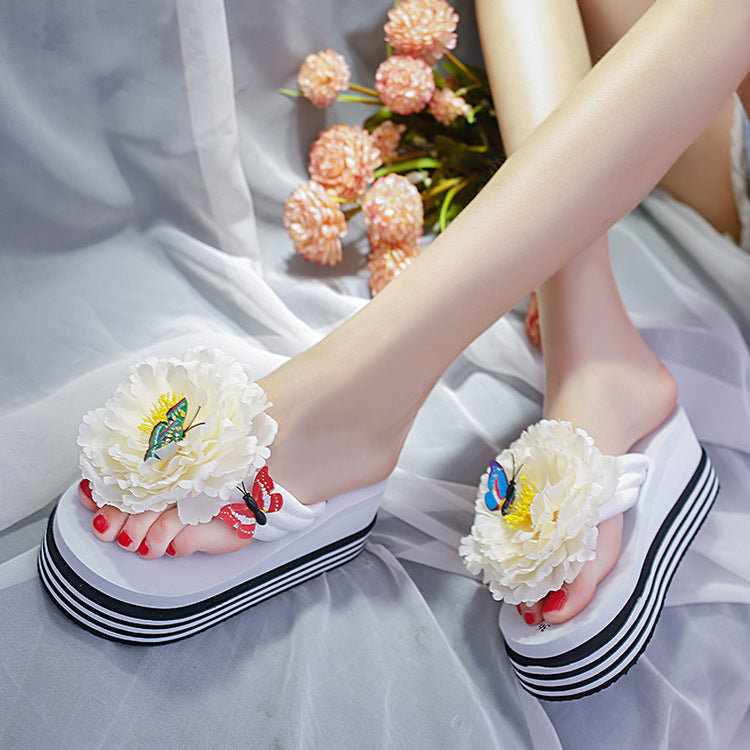 Cute Flowers Fashion Outer Wear Platform Flip Flops