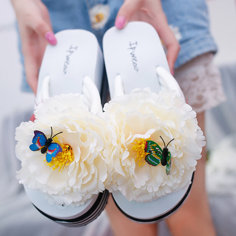 Cute Flowers Fashion Outer Wear Platform Flip Flops