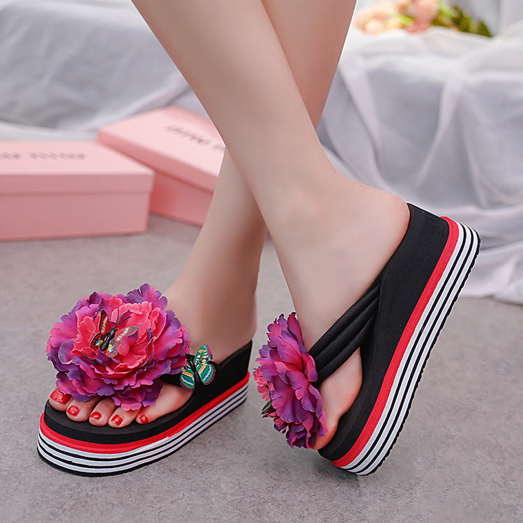 Cute Flowers Fashion Outer Wear Platform Flip Flops