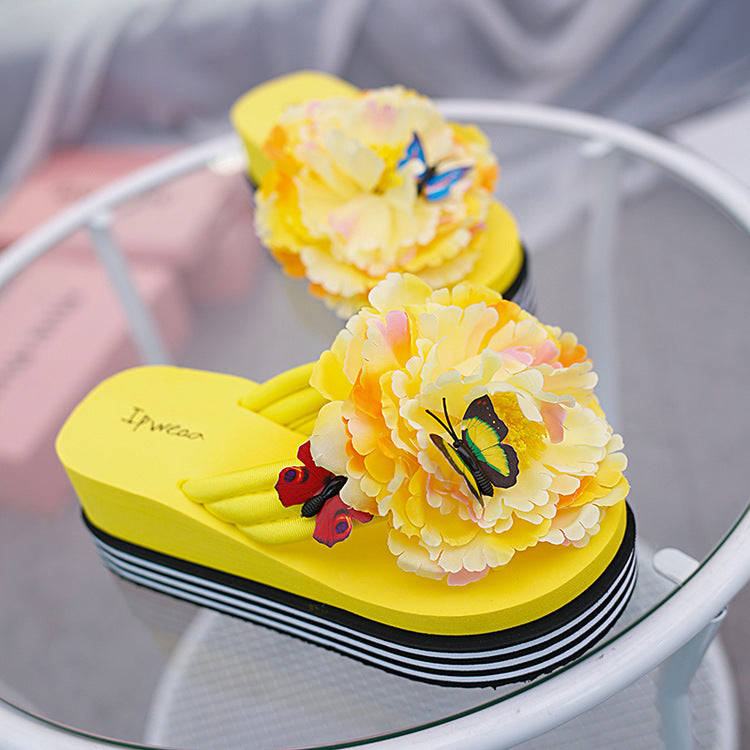 Cute Flowers Fashion Outer Wear Platform Flip Flops