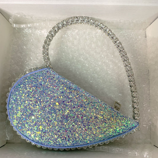 Middagstaske med diamantbesætning og diamantbesat hjerteformet clutch