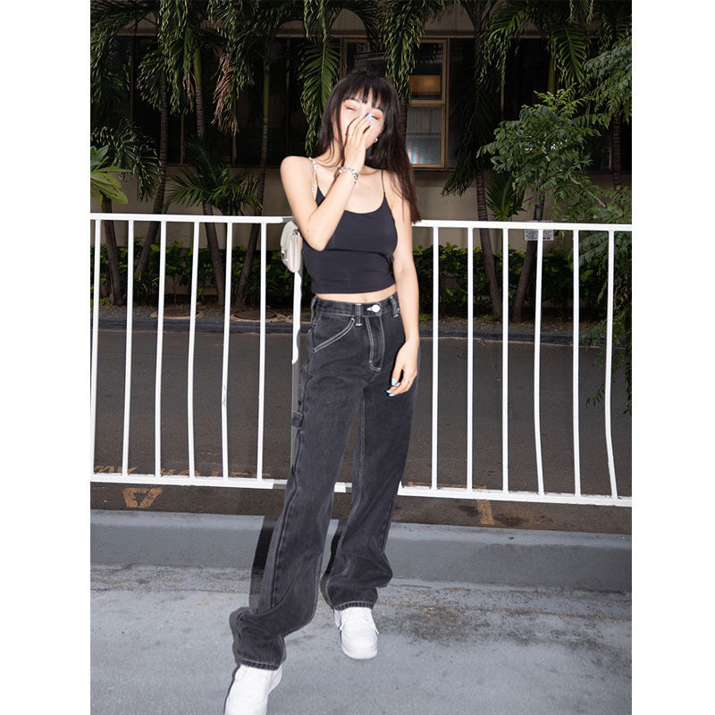 New High-Waist Mopping Cargo Wide-Leg Pants