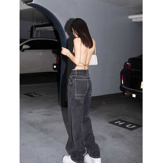New High-Waist Mopping Cargo Wide-Leg Pants