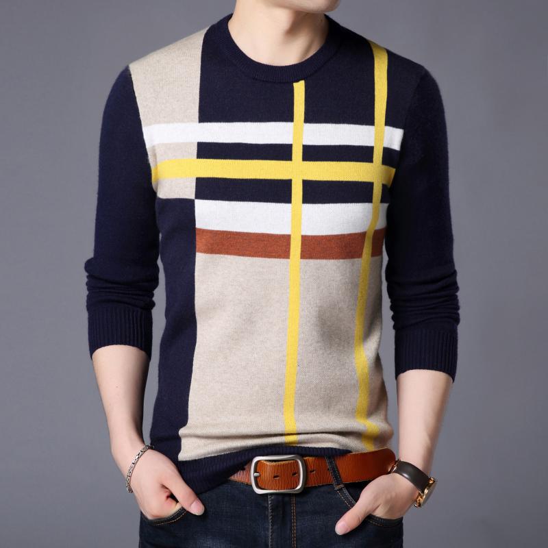 Herre Rundhals Stribet Løs Langærmet Sweater