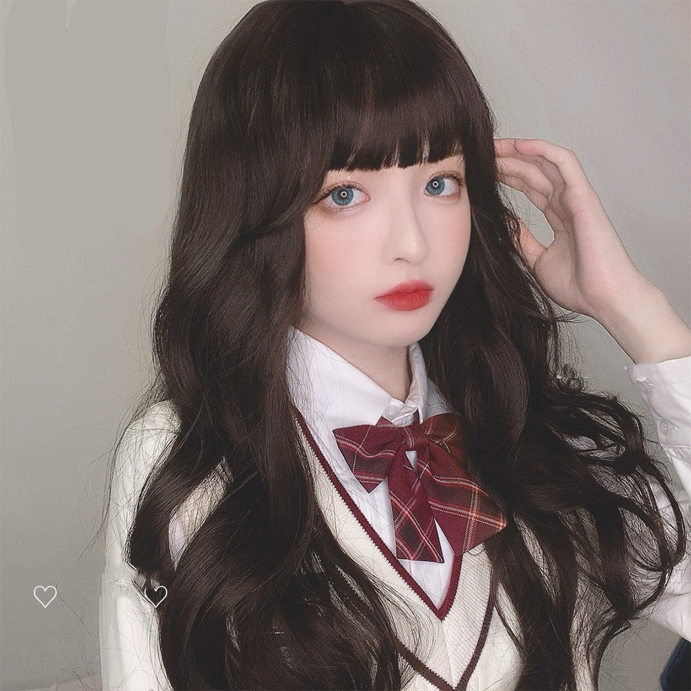 Humming Wig Female Long Hair Long Curly Hair Naturally Realistic Full Hair Set Net Red Girl Daily Fake Hair