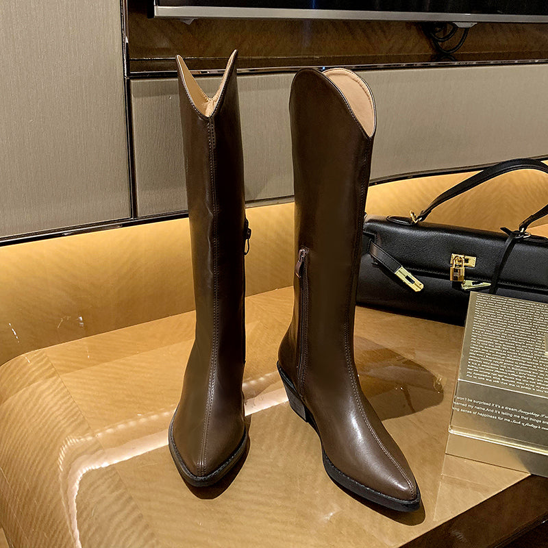 Western Cowboy Boots Web Celebrity With High Heel And Middle Heel
