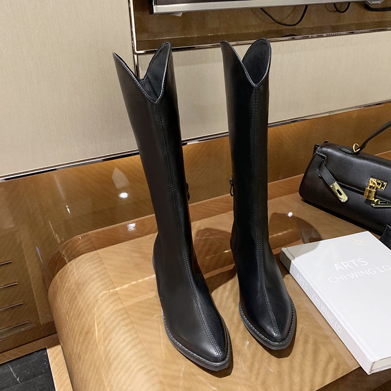 Western Cowboy Boots Web Celebrity With High Heel And Middle Heel