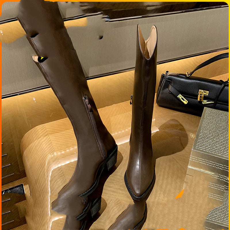 Western Cowboy Boots Web Celebrity With High Heel And Middle Heel