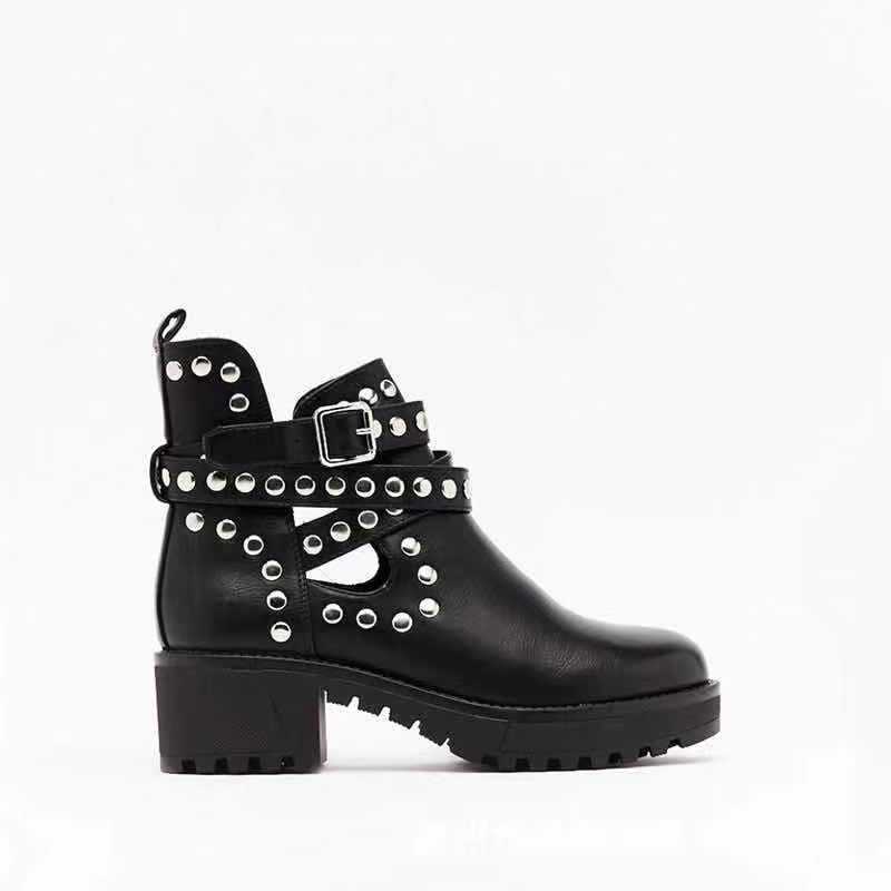 Studded Low Tube Hollow Solid Color Large Size Martin Boots