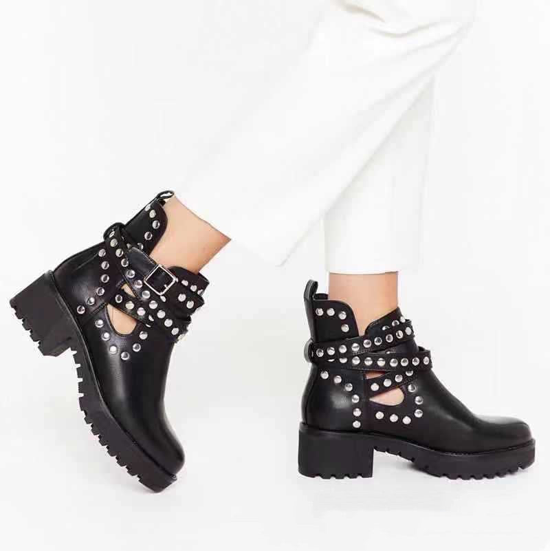 Studded Low Tube Hollow Solid Color Large Size Martin Boots