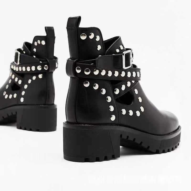 Studded Low Tube Hollow Solid Color Large Size Martin Boots