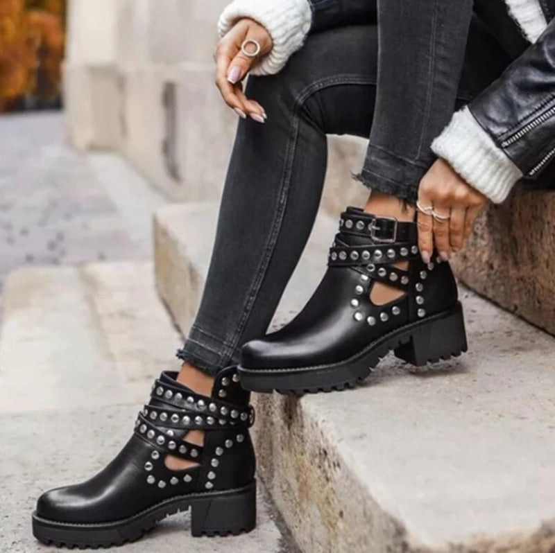 Studded Low Tube Hollow Solid Color Large Size Martin Boots