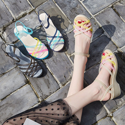 Color Striped High Heel All-match Soft Summer Sandals