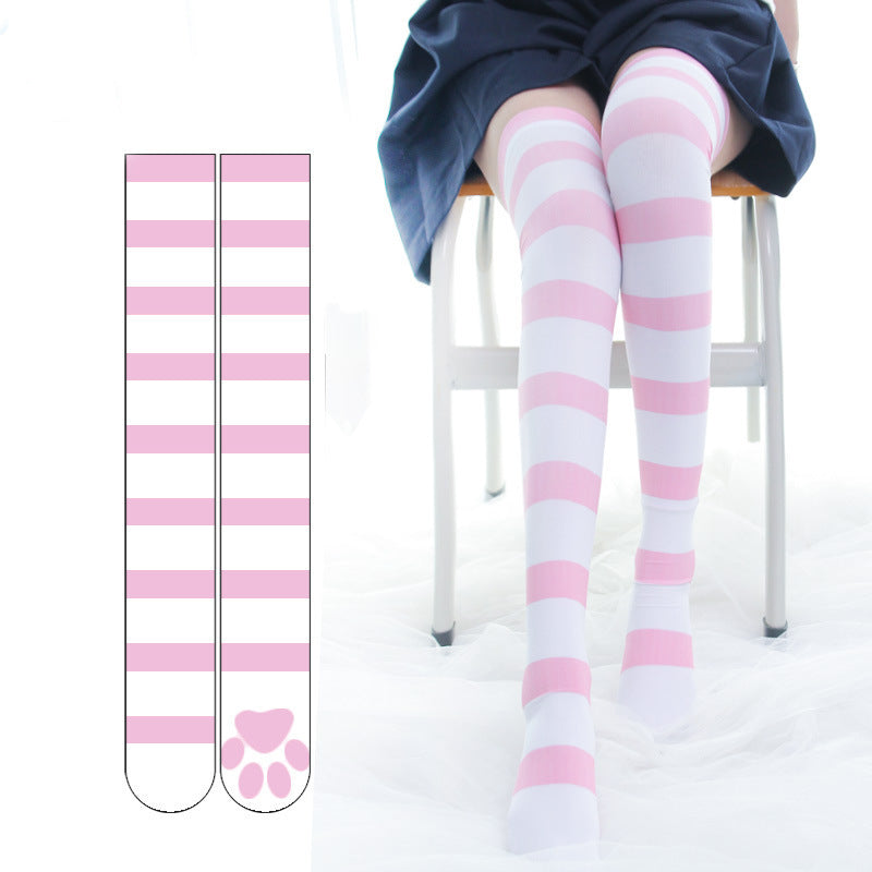 Cute Blue And White Striped Print Long High Socks