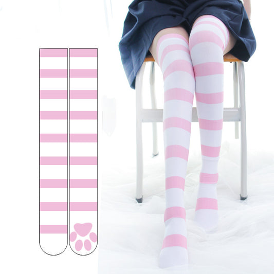 Cute Blue And White Striped Print Long High Socks
