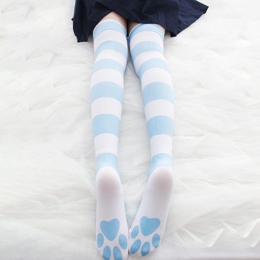 Cute Blue And White Striped Print Long High Socks