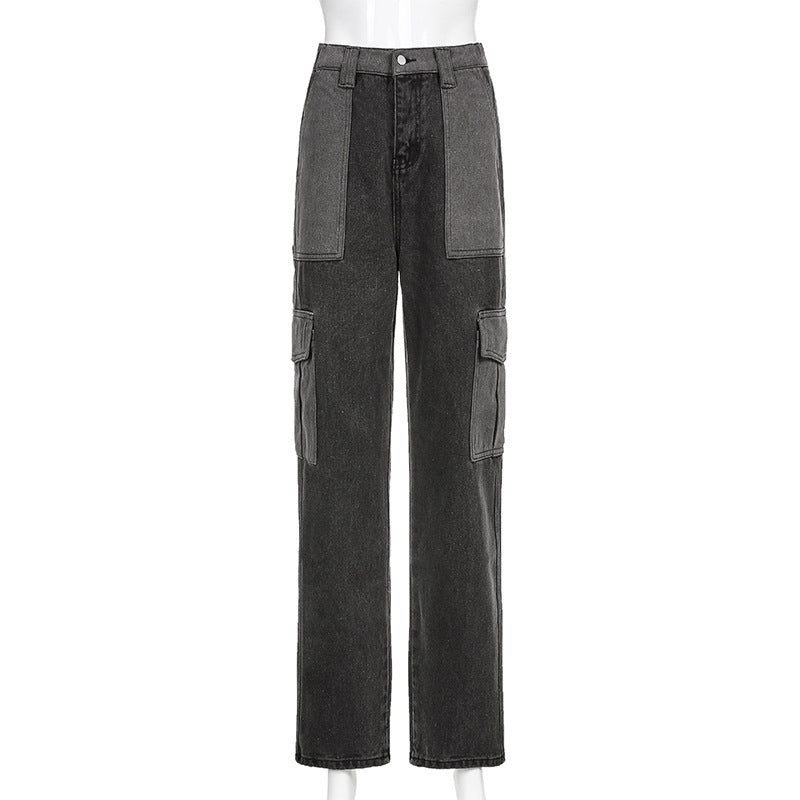 Street Hip-Hop Stitching Contrast Color Casual Straight Leg Pants Women Autumn Tide