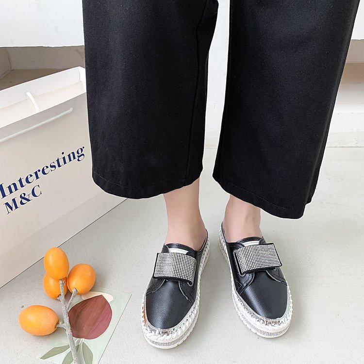 New Flat-Bottomed Rhinestone Baotou Semi Slippers Tide